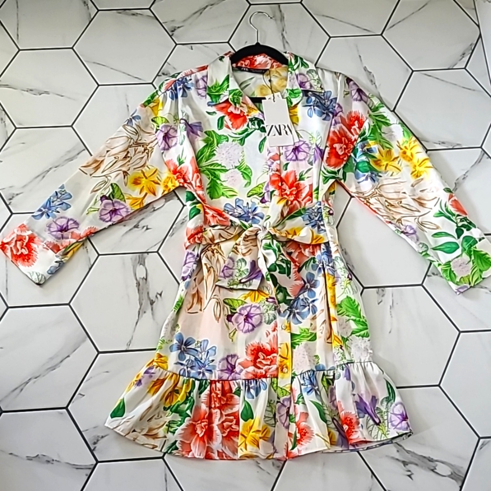 NWT zara belted mini floral dress
